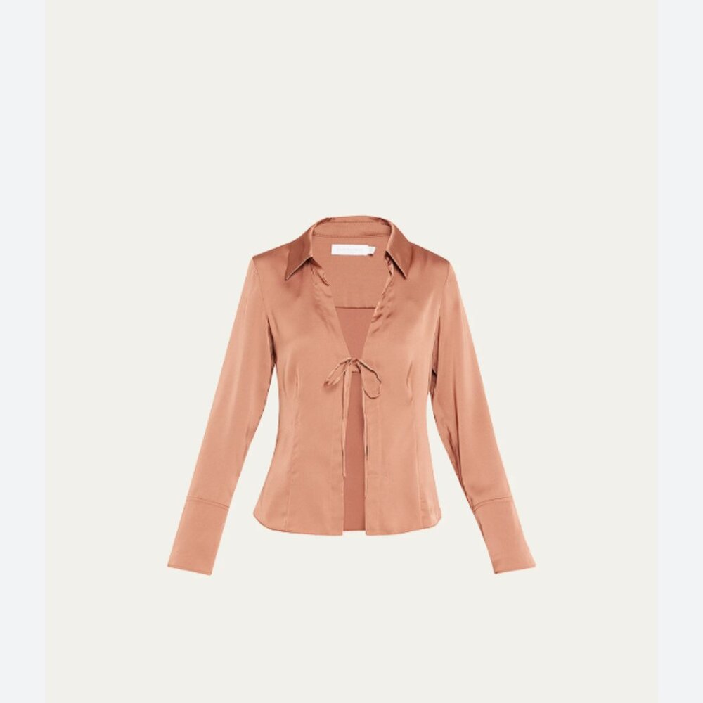 Simkhai Santana Washed Charmeuse Front-Tie Shirt